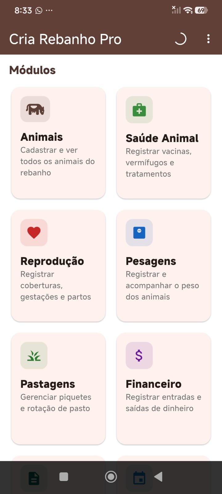 Tela 1 do App Gestão de Pecuária