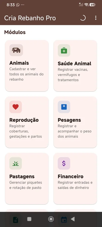Tela 1 do App Gestão de Pecuária