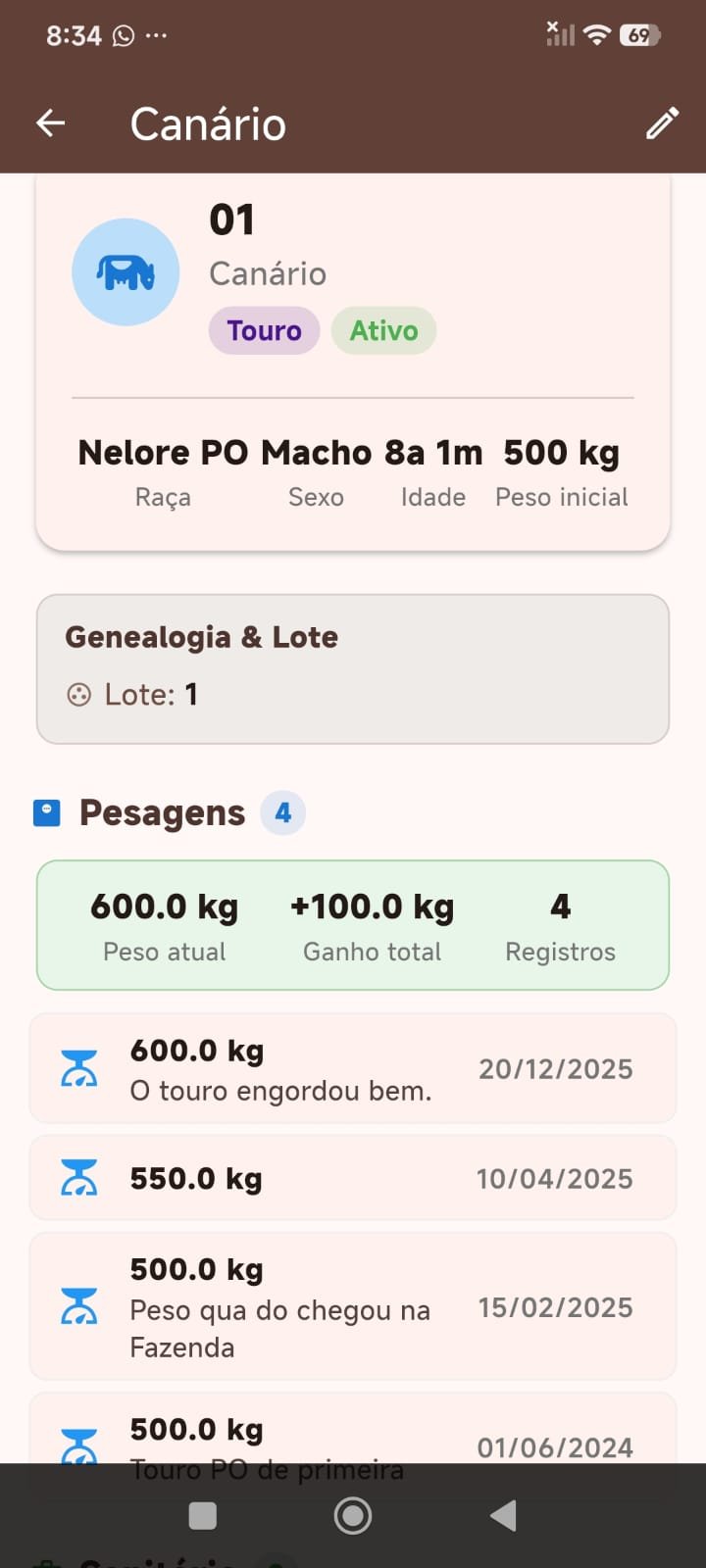 Tela 3 do App Gestão de Pecuária