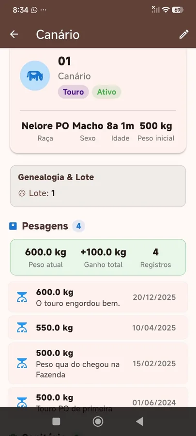 Tela 3 do App Gestão de Pecuária