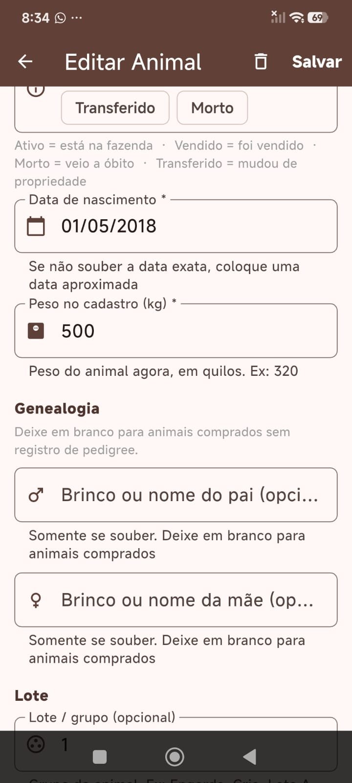 Tela 4 do App Gestão de Pecuária