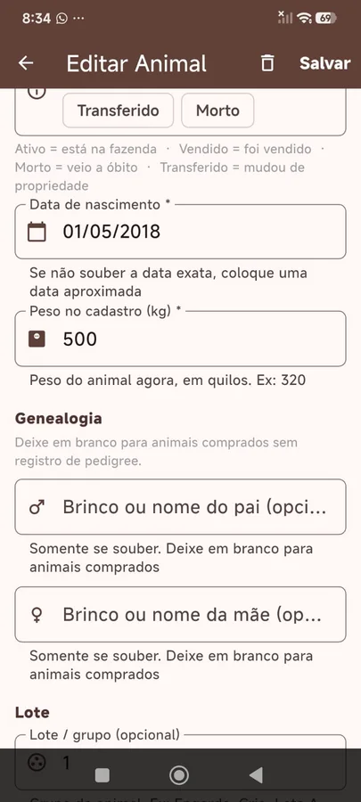 Tela 4 do App Gestão de Pecuária
