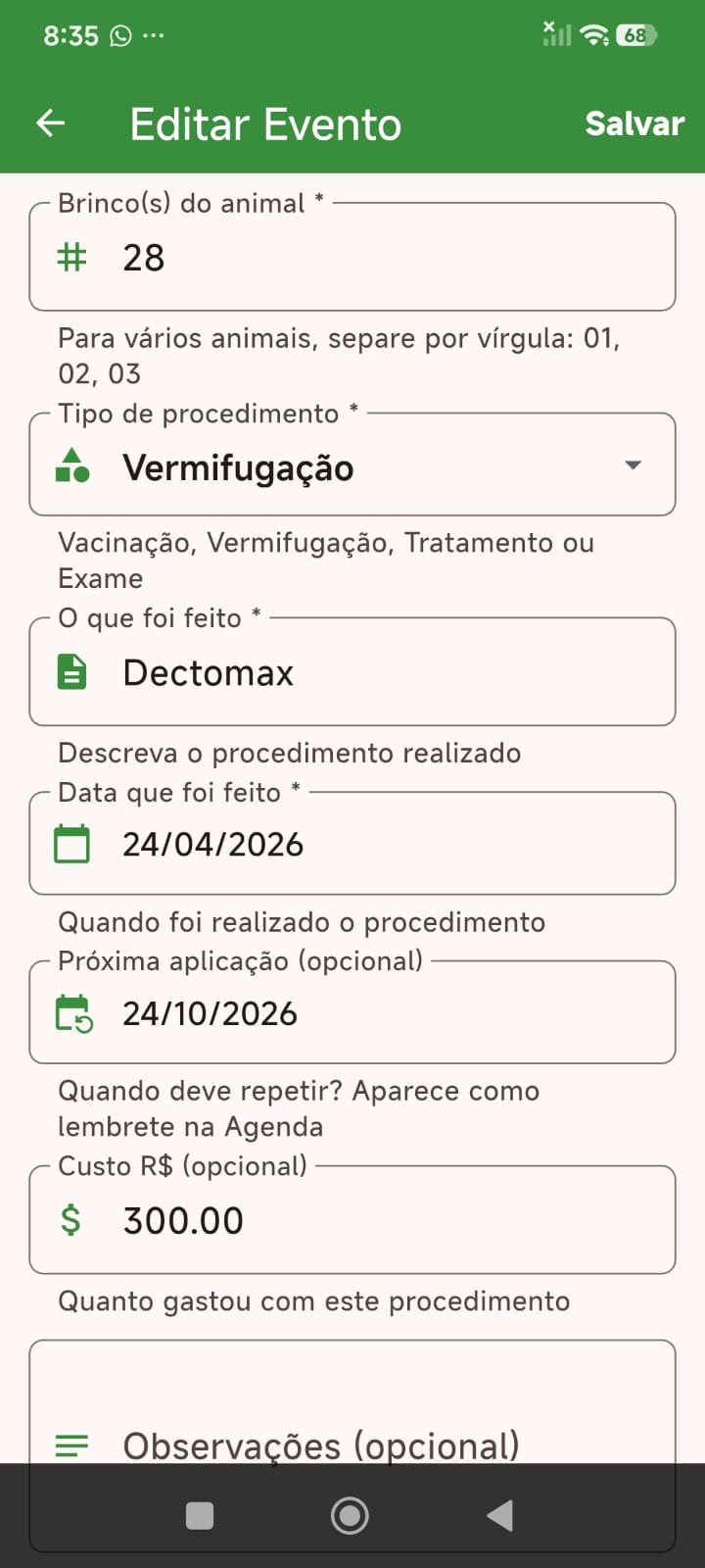 Tela 6 do App Gestão de Pecuária