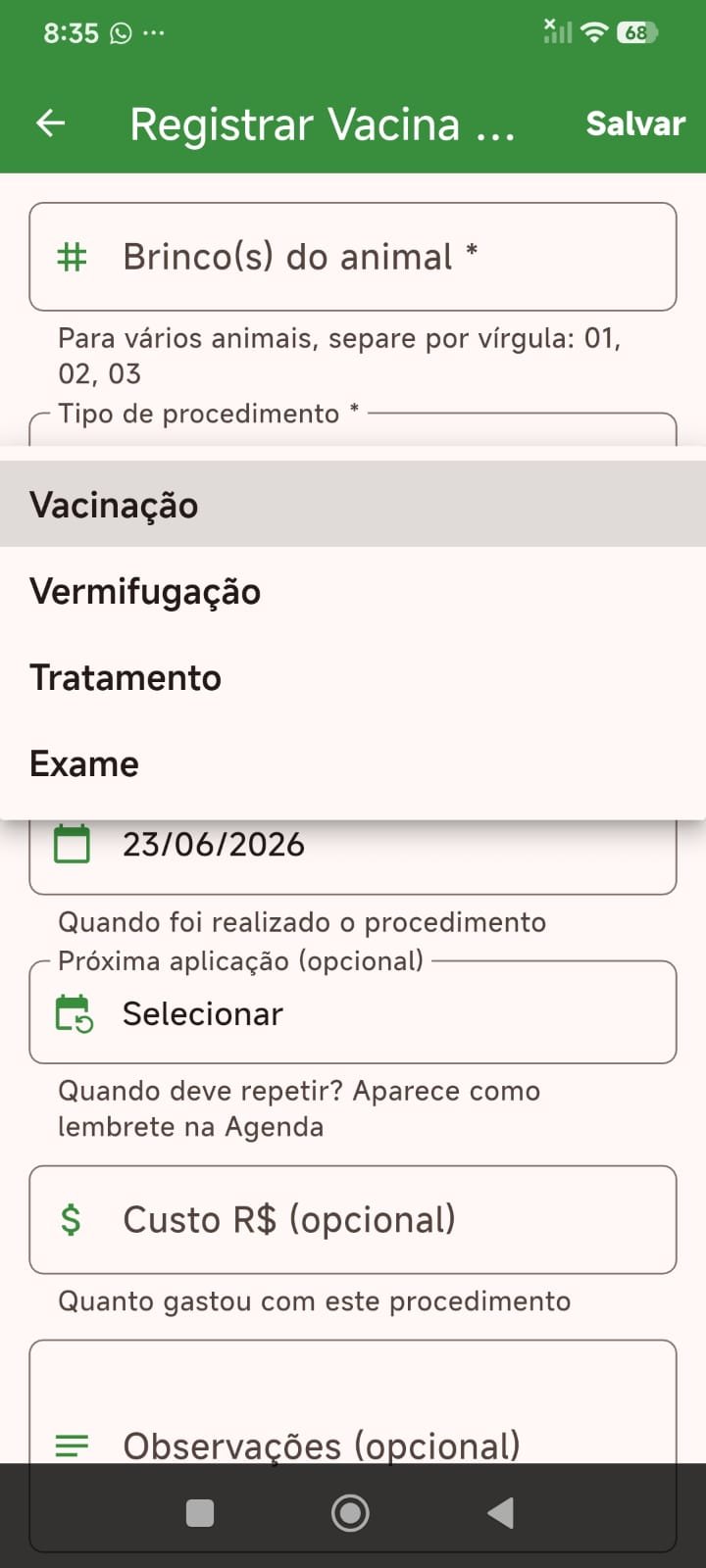 Tela 7 do App Gestão de Pecuária