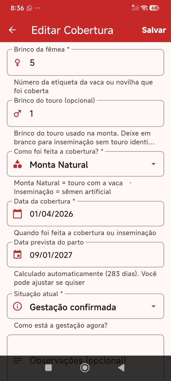 Tela 9 do App Gestão de Pecuária