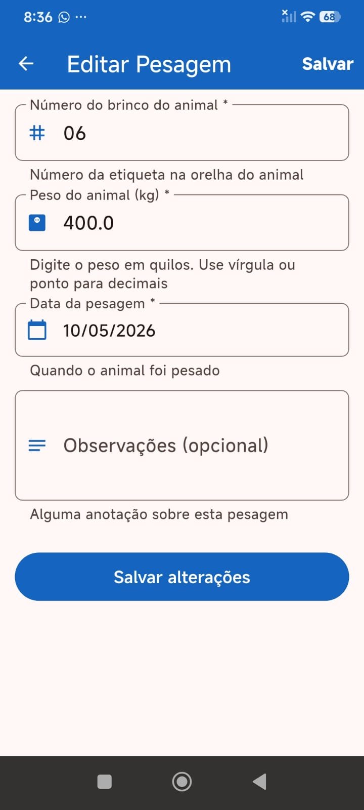 Tela 11 do App Gestão de Pecuária