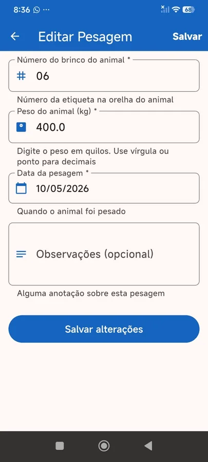 Tela 11 do App Gestão de Pecuária