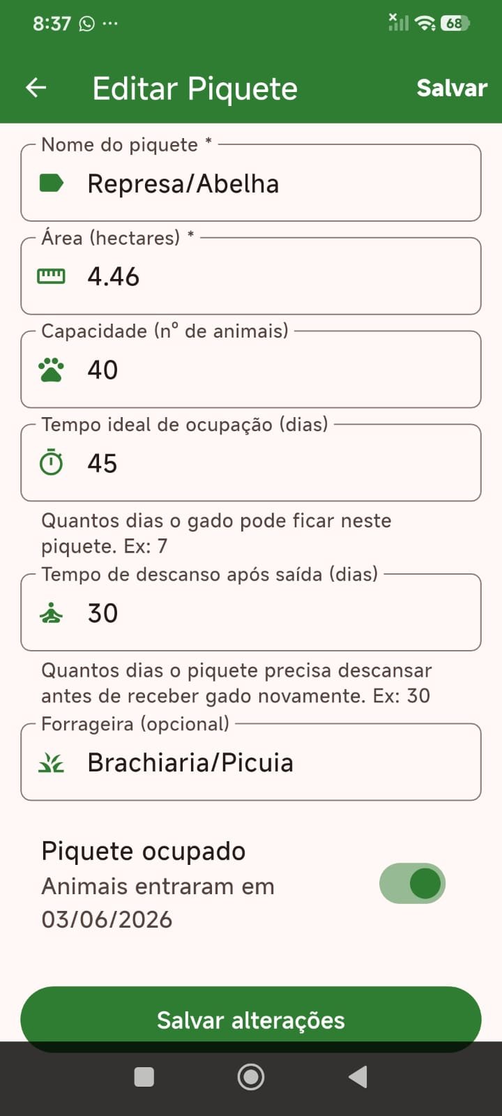 Tela 13 do App Gestão de Pecuária