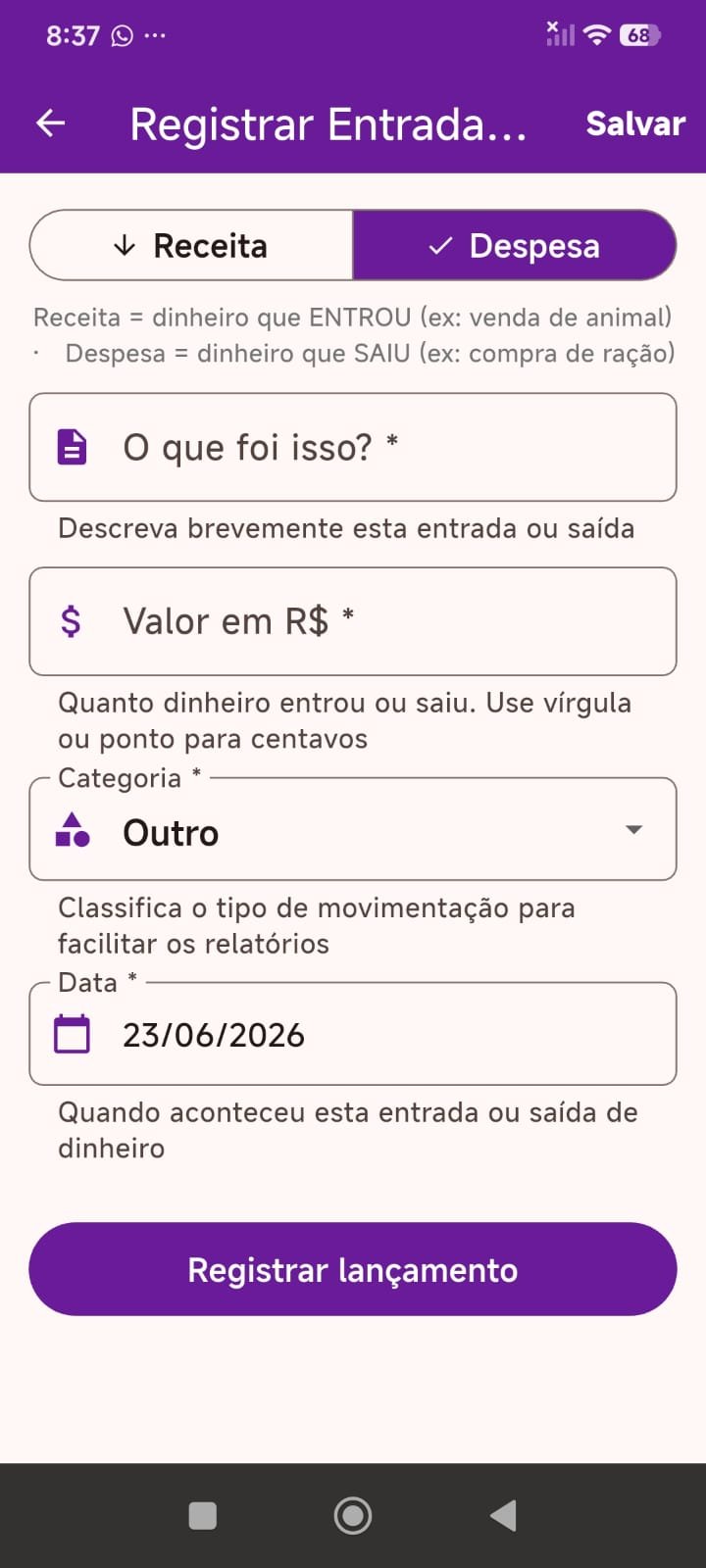 Tela 15 do App Gestão de Pecuária